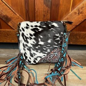 Myra Bag Cobal Blue Western Leather concealed carry fringe Purse NWT